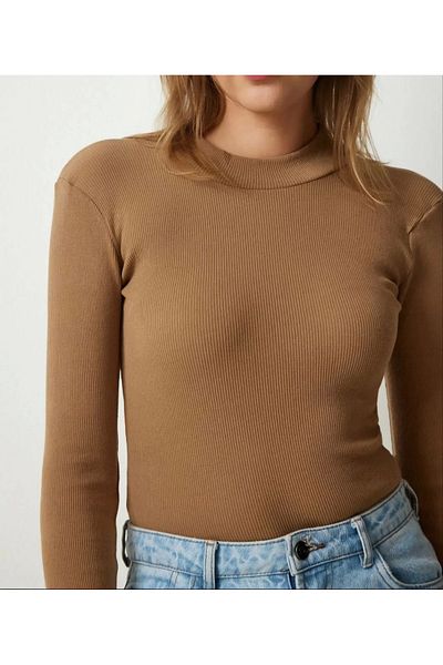 SuQ Women's Full Lycra Ribbed Camisole Body - Brown
