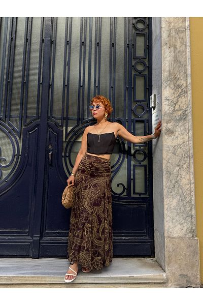 Bak'ap Fusta lungă din șifon Pinterest cu model și corset în talie Premium Trend