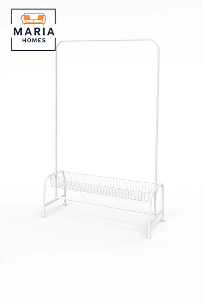 MARIA HOMES رف ملابس واث أبيض من الفولاذ مع قاعدة دوارة ورف تخزين سلكي