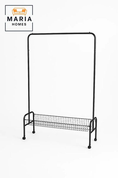 MARIA HOMES Wath Heavy-Duty Black Garment Rack with Bottom Wire Shelf
