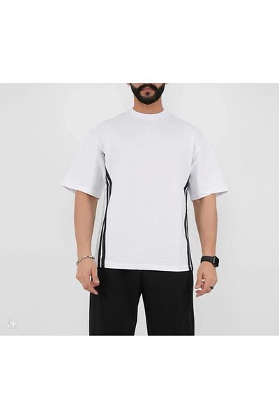 SuQ Unisex Oversize T-Shirt with Side Stripes - White