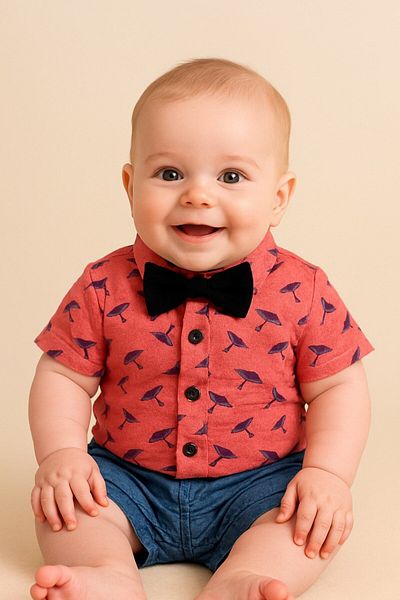Yalçınoğlu Kids Baby Boy Breathable Skin Friendly Stretchy Bow Tie Detail Shirt Shorts Set - Exclusive for Little Gentlemen