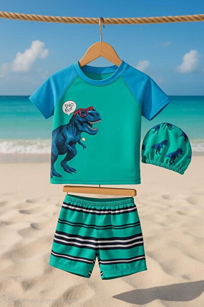 RONYPONY Team Three Piece Boy's Checkered Swimsuit