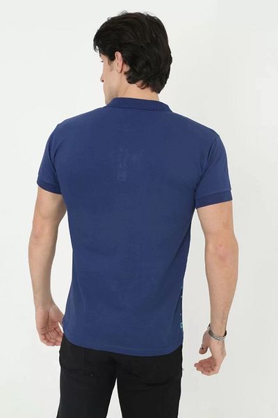 SuQ Men's Slim Fit Pique Striped T-Shirt with Collar - Blue