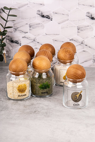 Minya Home طقم برطمانات توابل زجاجية مكون من 9 قطع، طقم برطمانات زجاجية بأغطي...