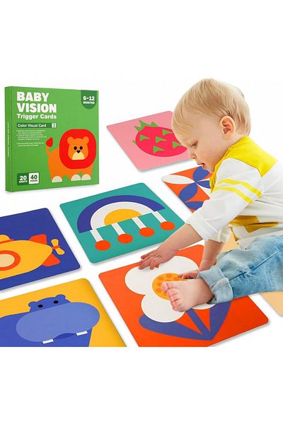 Junios Set of 40 visual and cognitive stimulation images for babies, color cards, 6-12 months