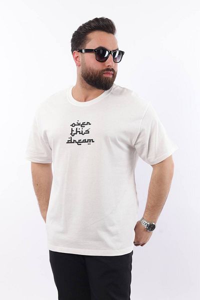 STOCX Men's Oversized T-Shirt -'Open This Dream' Text and Carpet Pattern Back Print