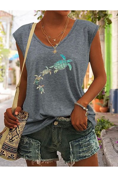 FUFLUNS Turtleprint Women's Oversize Sleeveless T-Shirt