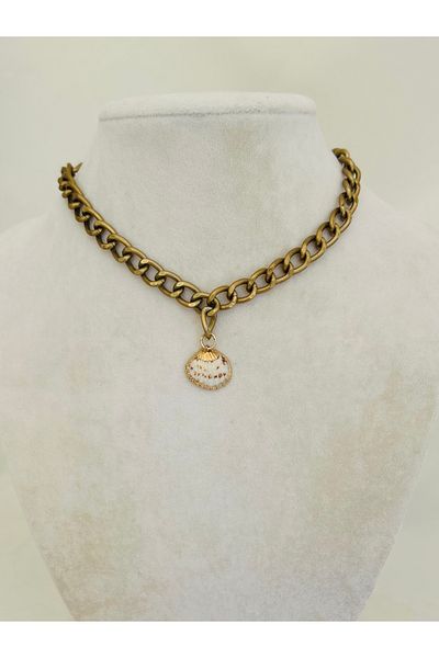OITA Antique Oyster Tumbled Necklace Metal Chain Oyster Pendant