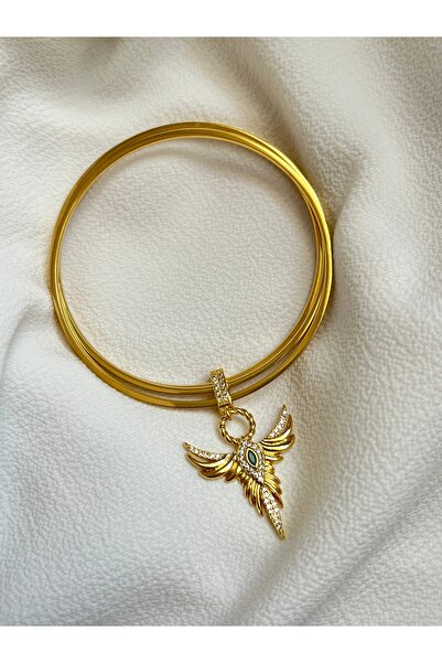 Çelik Lucky Store 3’lü Ajda Model Bilezik Seti – Anka Kuşu Charm’lı, Altın Ka...