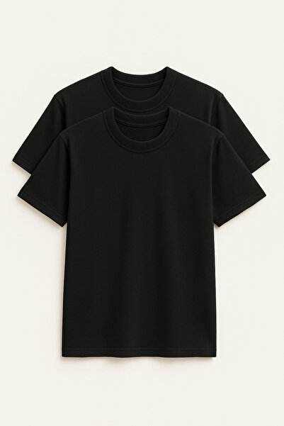 ASSAF Unisex 2 Pack Black Oversize Cut 100% Cotton Crew Neck T-Shirt