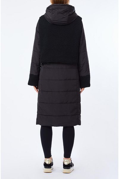 Liu Jo Women's Detachable Hood and Knitted Vest Detail Zip-Up Lightweight Flared Cut Black Jacket Tf5017T98