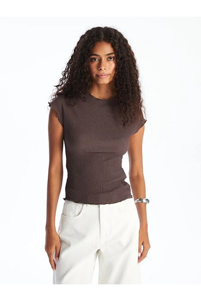 LC Waikiki Xside Brown Stand Collar Textured Women's Bodysuit