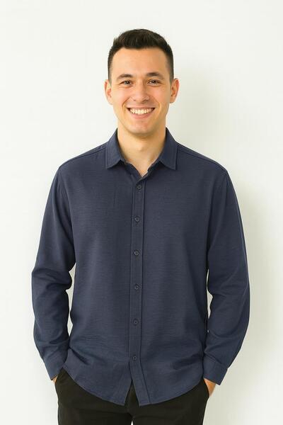 CLASSİCS MEN Cămașă cu mânecă lungă din muselină din bumbac pentru bărbați Hu...