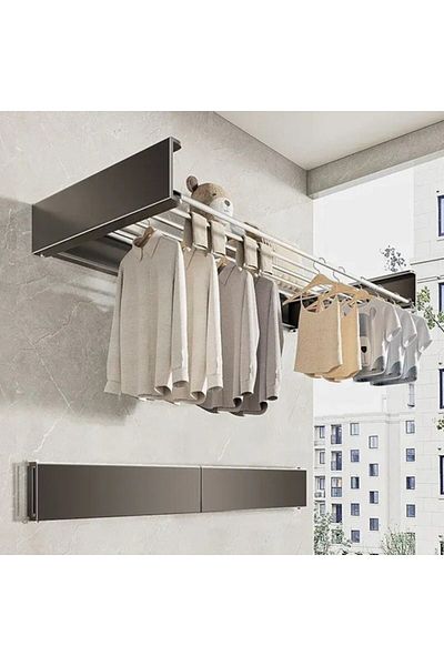 LEIBOO Uscător de rufe, Depozitare și suport pentru haine - Aluminiu, Pliabil, Montare pe perete, 100 cm, Negru