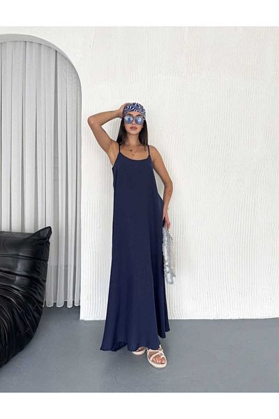 WellWay Airobin Fabric & Pocket Detailed Dress Kiloş Dress-Navy Blue-9005