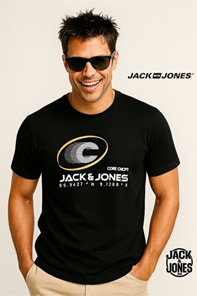 Jack & Jones Μαύρο μπλουζάκι με τυπωμένο λογότυπο J&J Men