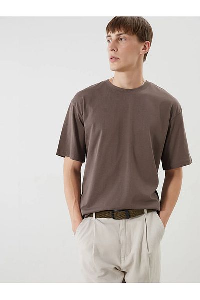 LC Waikiki Xside Brown Crew Neck Combed Cotton Men's T-Shirt