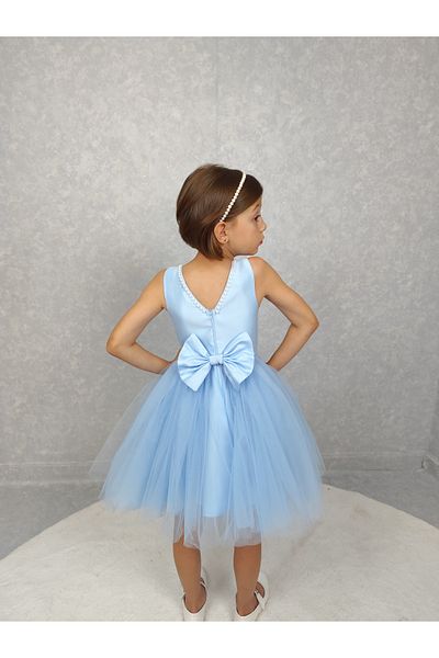 NSMLİFE Girl's Evening Dress Island, Baby Blue Collar Pearl, Tutu Dress