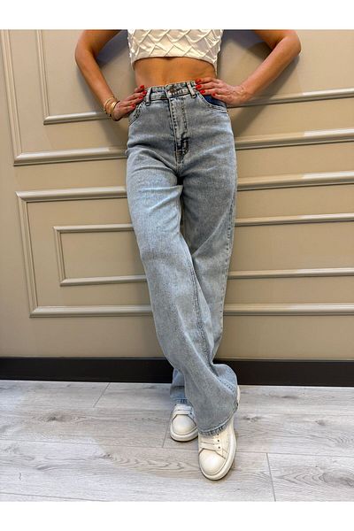 geenz manifacture Women's Light Blue High Waist Wide Leg Loose, Loose Palazzo Jean Pants