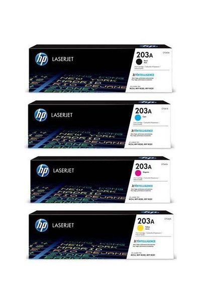 HP عبوة من 4 خراطيش حبر ليزر جيت أصلية 203A باللون الأسود والسماوي والأصفر والأرجواني