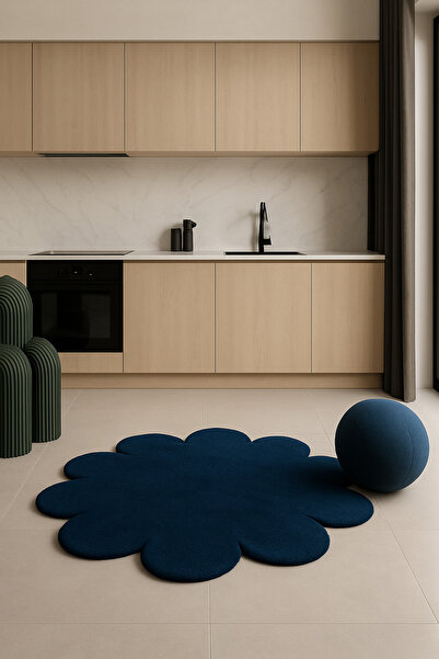 SOFT DECOR Kaymaz Taban Yuvarlak Papatya Şekilli Halı Modern Salon Koridor Mu...