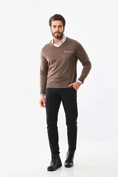 SuQ Printed V-Neck Long Sleeve Woven Knitwear - Brown