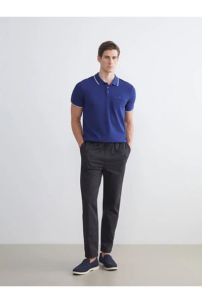 LC Waikiki Lcwaikiki Classic Navy Blue Polo Collar Short Sleeve Men's Textured T-Shirt