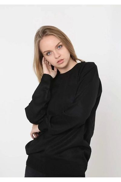 SuQ Unisex Long Sleeve Crew Neck Woven Knitwear - Black