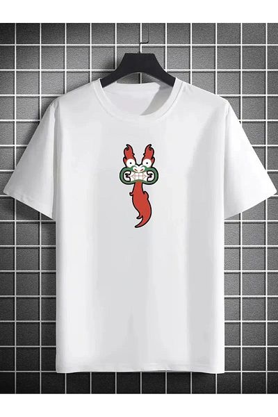 SuQ Unisex Crew Neck Printed Oversize T-Shirt - White