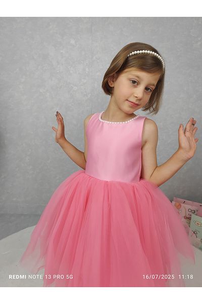 NSMLİFE Βραδινό φόρεμα για κορίτσια Island, Pink Collar Pearl, Tutu Dress