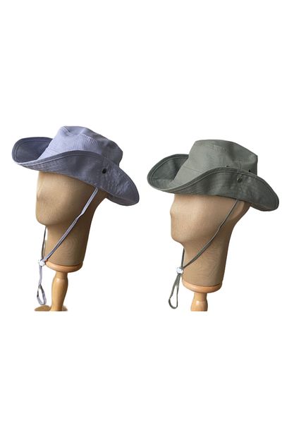 Rupen Kraft Summer Foldable 2-Piece Safari Fedora Cotton Cowboy Hat (2 Pieces)