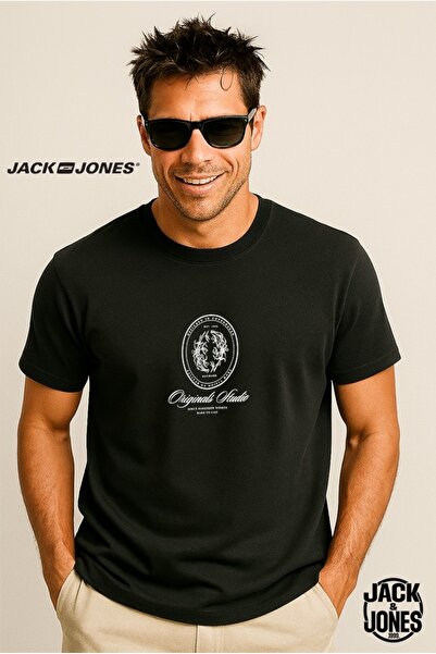 Jack & Jones Μαύρο μπλουζάκι με τυπωμένο λογότυπο J&J Men