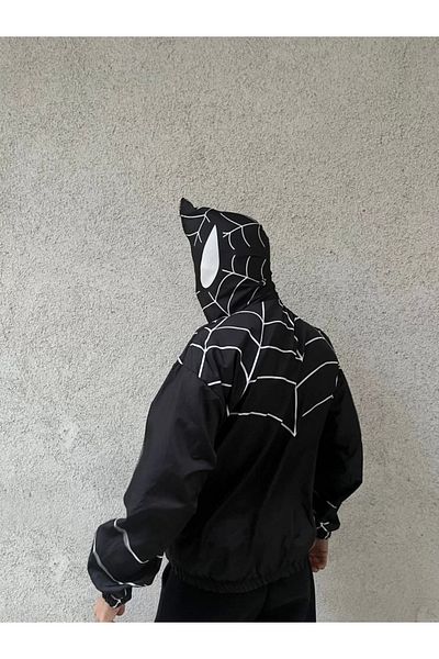SuQ Unisex Long Sleeve Hooded Windbreaker - Black