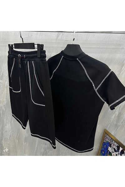 SuQ Unisex Karoyaka Stitched Shorts Set - Black
