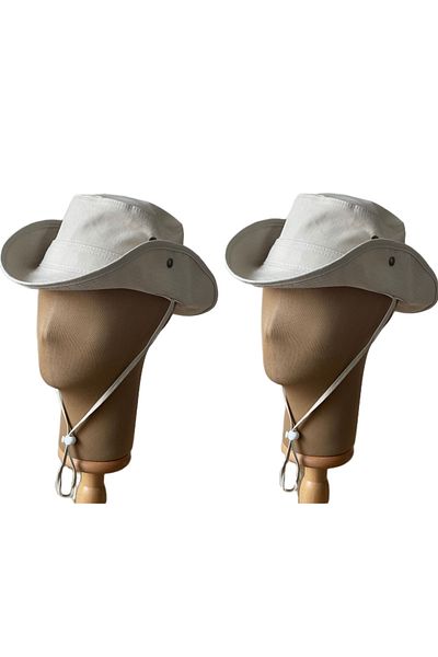 Rupen Kraft Summer Foldable 2-Piece Safari Fedora Cotton Cowboy Hat (2 Pieces)