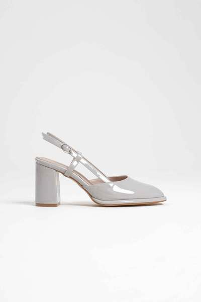 STREET BUTİK Denma Gray Patent Leather Women's Heeled Shoes