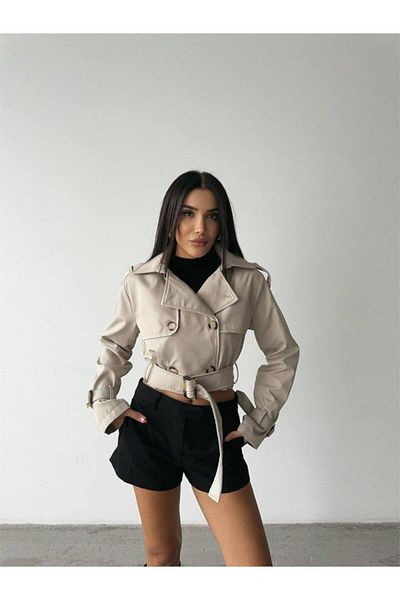 mrpurple CROP TRENCH DETAIL CREAȚĂ - Piatră