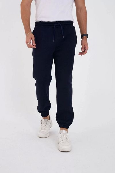 SuQ Unisex Winter Three Thread Elastic Sweatpants - Navy Blue