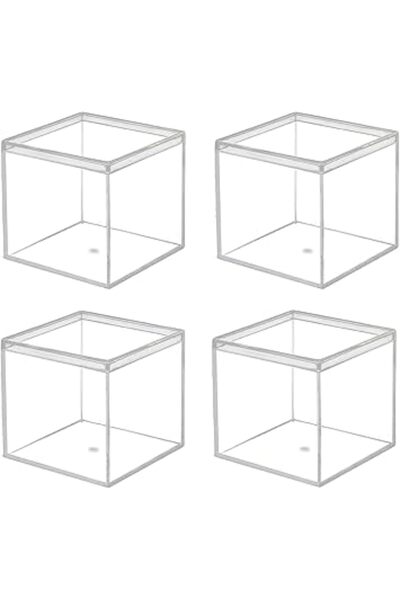 The Bros مجموعة من 4 صناديق أكريليك شفافة بأغطية - منظمات مكعبات مقاس 4×4×4 ب...