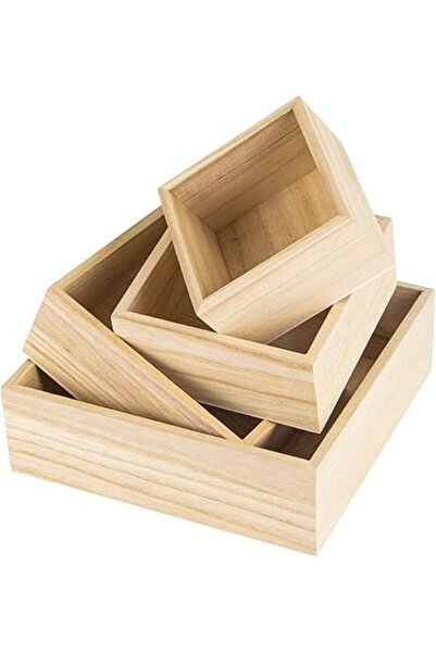 The Bros مجموعة من 4 صناديق خشبية غير مكتملة - مساحة تخزين مربعة ريفية للحرف ...