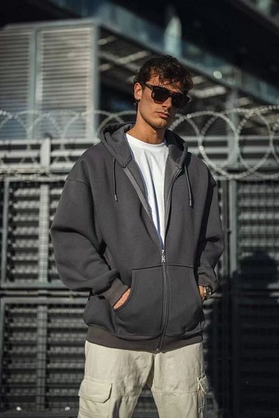 SuQ Oversize Full Zipper Long Sleeve Cardigan - Smoked