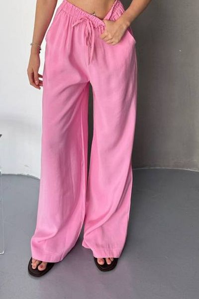 adba style 4026 Modal Woven Elastic Waist Palazzo Women's Trousers