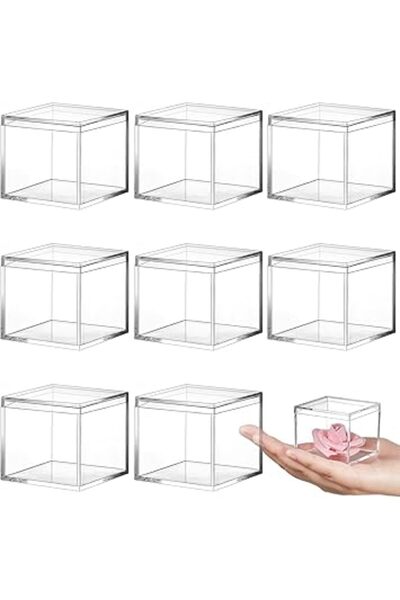 The Bros مجموعة من 8 صناديق مكعبات صغيرة شفافة من الأكريليك مزودة بأغطية - تخ...