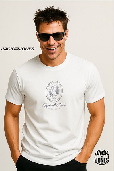 Jack & Jones Ανδρικό μπλουζάκι με τυπωμένο λογότυπο J&J Λευκό A0000