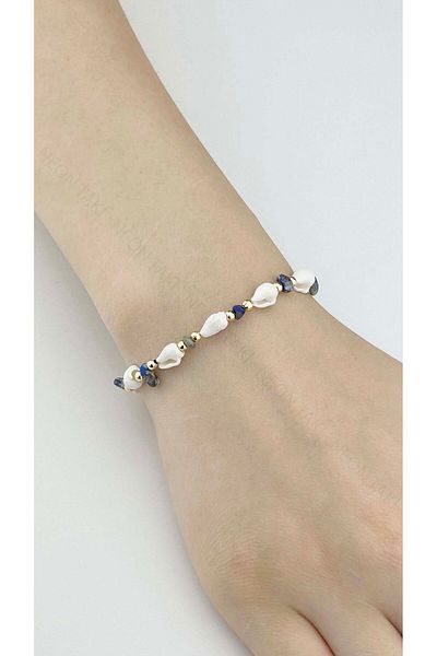 Neon Takı by Atalay Sensitivity Tag and Seashell Bracelet 503, Navy Blue - White