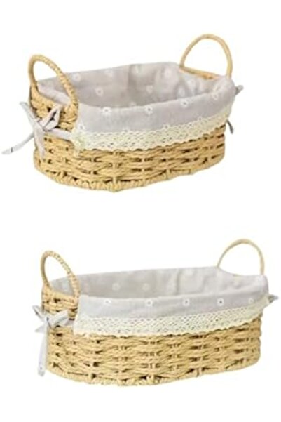 The Bros سلة تخزين مكتبية منسوجة من الروطان بمقبض - منظم لمستحضرات التجميل وا...