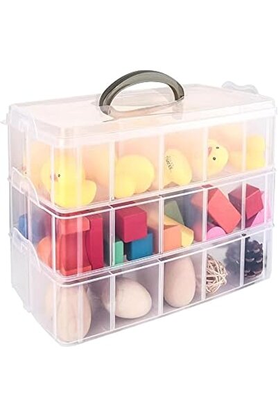 The Bros 3-Tier Stackable Storage Container with 30 Adjustable Compartments f...