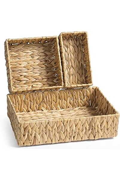 The Bros مجموعة من 3 سلال تخزين من الخوص - زهرة زنبق الماء الطبيعية مع مقابض ...
