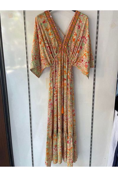 MODAGK Bohemian Shawl Pattern Imported Silk Dress – Summer Ethnic Long Dress